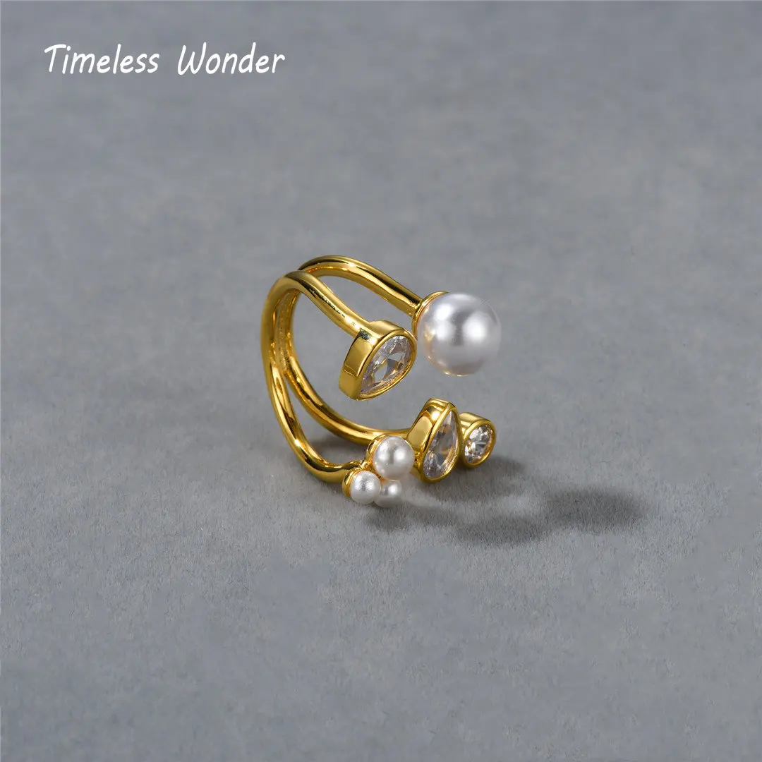 

Женское кольцо с жемчугом и цирконием, в стиле панк