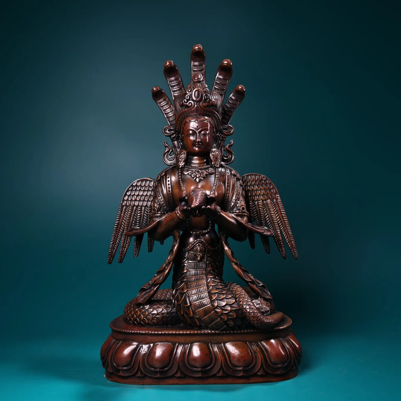 13-дюймовая коллекция тибетского храма старая бронза дерево дракона бодхисаттва