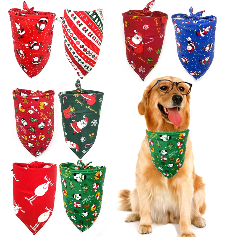 

Christmas Pet Scarf Cartoon Printing Dog Bandana Christmas Triangular Bibs Cotton Scarf Pet Products Grooming Accessories DIY