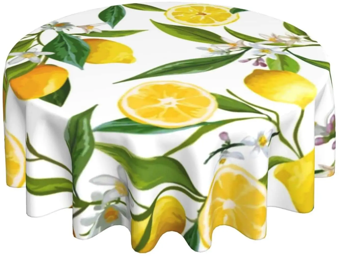 

Yellow Lemon Flowers Spring Summer Round Tablecloth Tablecover Waterproof Wipeable Table Cloth for Dining Room Kitchen Outdoor