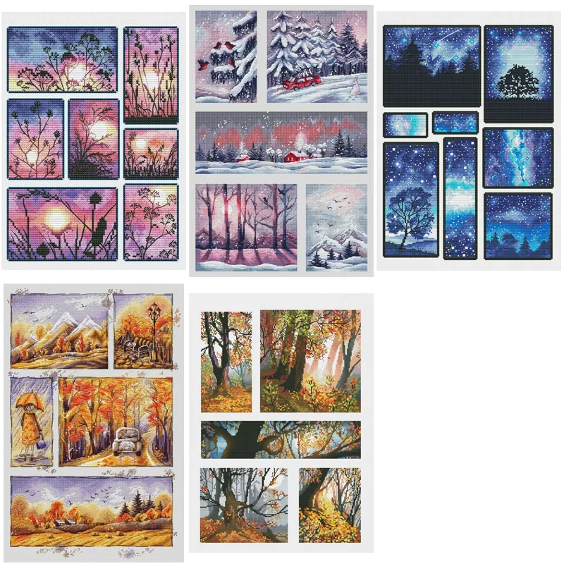 Scenic Shot-Golden Autumn 41-56 DIY Needle Work Набор для вышивки крестом 28ct 14ct 32ct Металлик хлопок aida