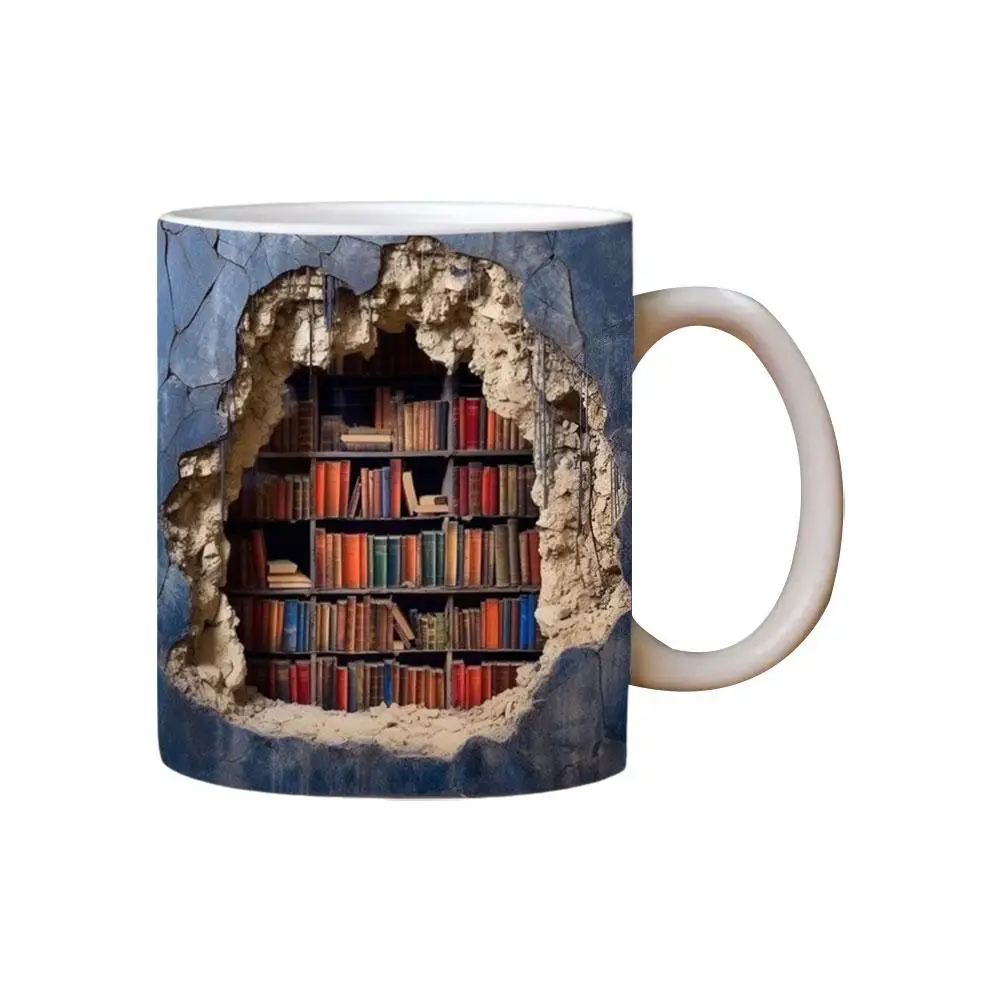 3d кружка с книжной полкой стандартная чашка керамическая кофейная для