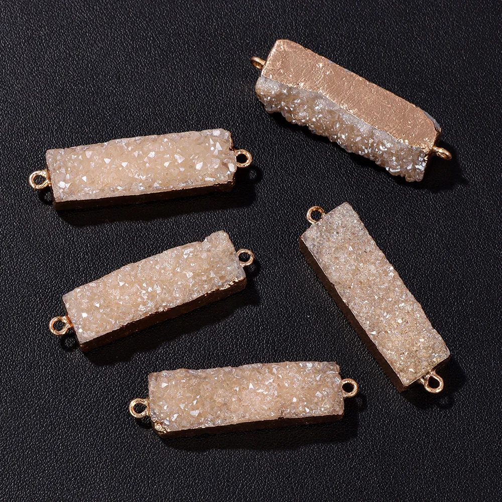 Стильный натуральный агат Druzy Charms разъем прямоугольный кварцевый кристалл