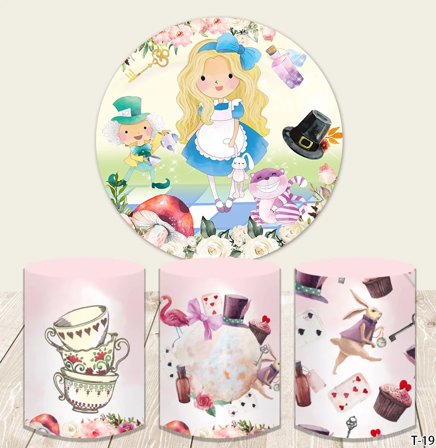 

Alice In Wonderland Round Backdrop Child's Birthday Party Photo Background Photography Studio Prop Vinyl and Elastic Photocall