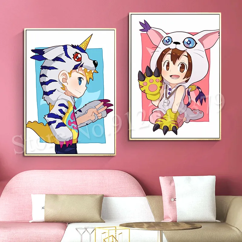 

Anime Digital Adventure Poster Japanese Digimon Monster Canvas Pictures Lovely Characters Interior Paintings for Kids Room Decor