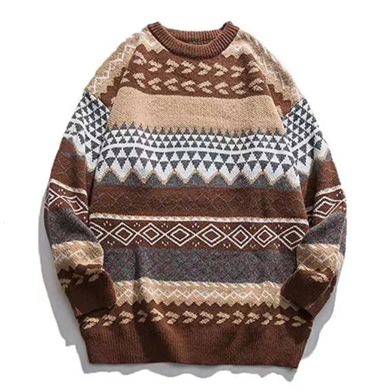 

Colorblock Print LACIBLE Oversize Warm Vintage Elasticity Sweater Men Women Autumn Winter New Fashion Loose Pullovers