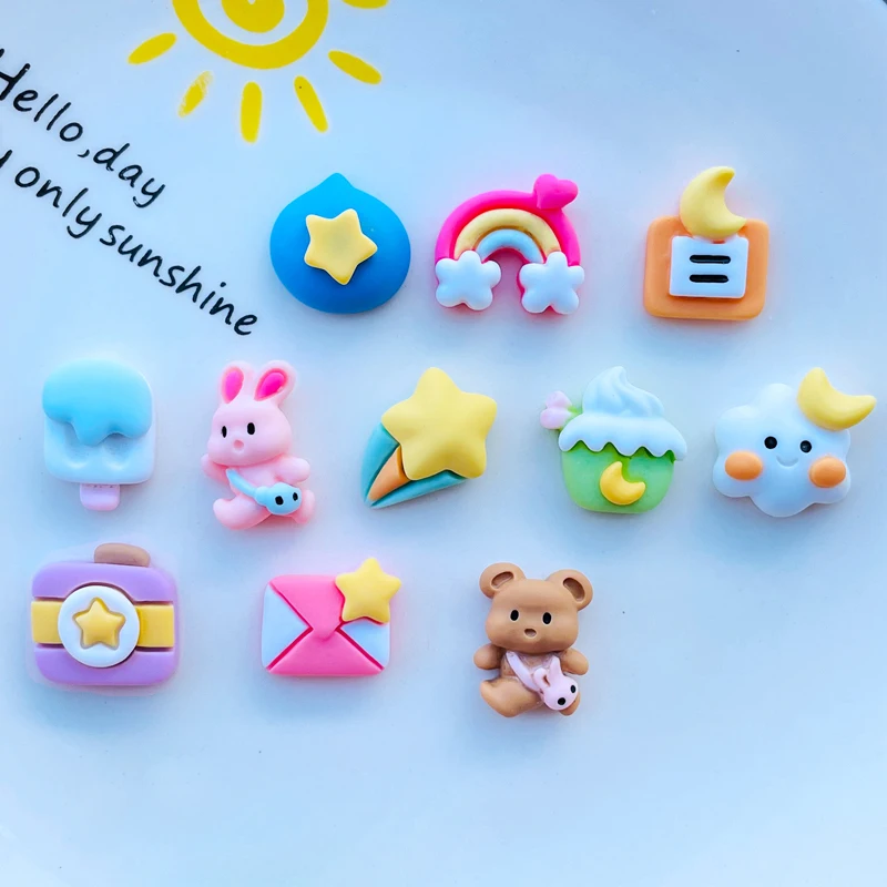 

20 Pcs New Mini Kawaii Caihong, Meteor, Cloud, Bear Resin Flat Back Cabochons Scrapbook Diy Party Hairpin Accessories Craft K21