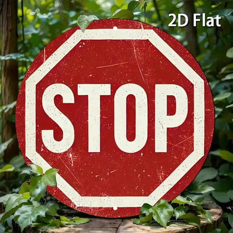 

Ретро винтажный круглый алюминиевый постер "Стоп"