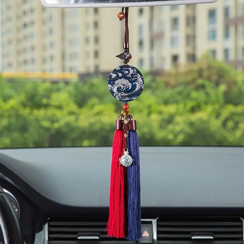 

Car Pendant Car Interior Retro Wave Rearview Mirror Hanging Pendant Ornament Sandalwood Car Decoration Accessories