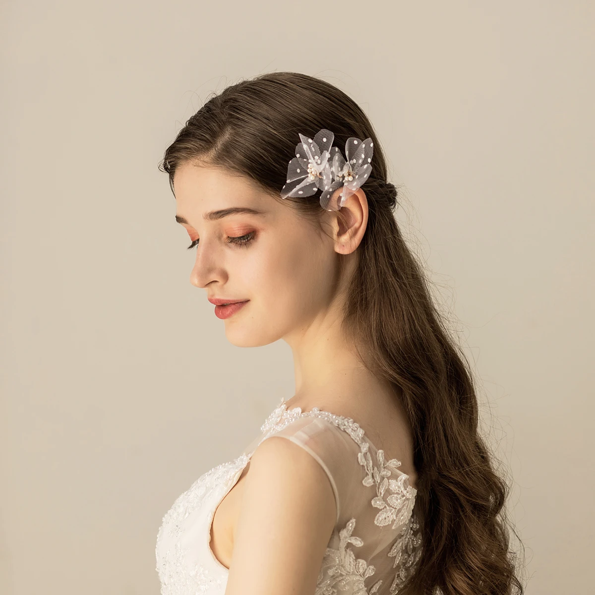 

O568 Exquisite Wedding Bridal Hairpin Yarn Flowers Alloy Handmade Brides Bridesmaid Women Pageant Perform Prom Headpiece