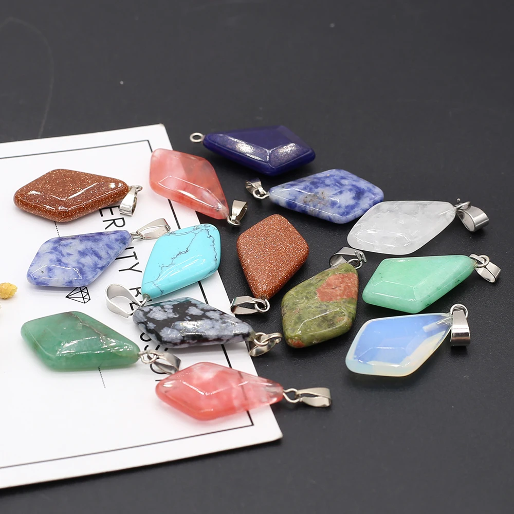 3PCS Fine Natural Stone Pendant Rhombus Faceted Exquisite Charms For DIY Jewelry Necklace Bracelet Earring Making Random 12x20mm |