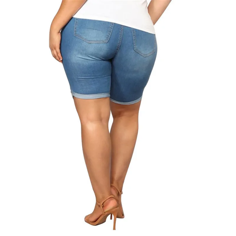 2021 L-5XL Plus Size Indie Women's Summer Blue Denim Shorts Y2k Skinny Ripped Solid Jeans Shorts New Arrival Women Clothing