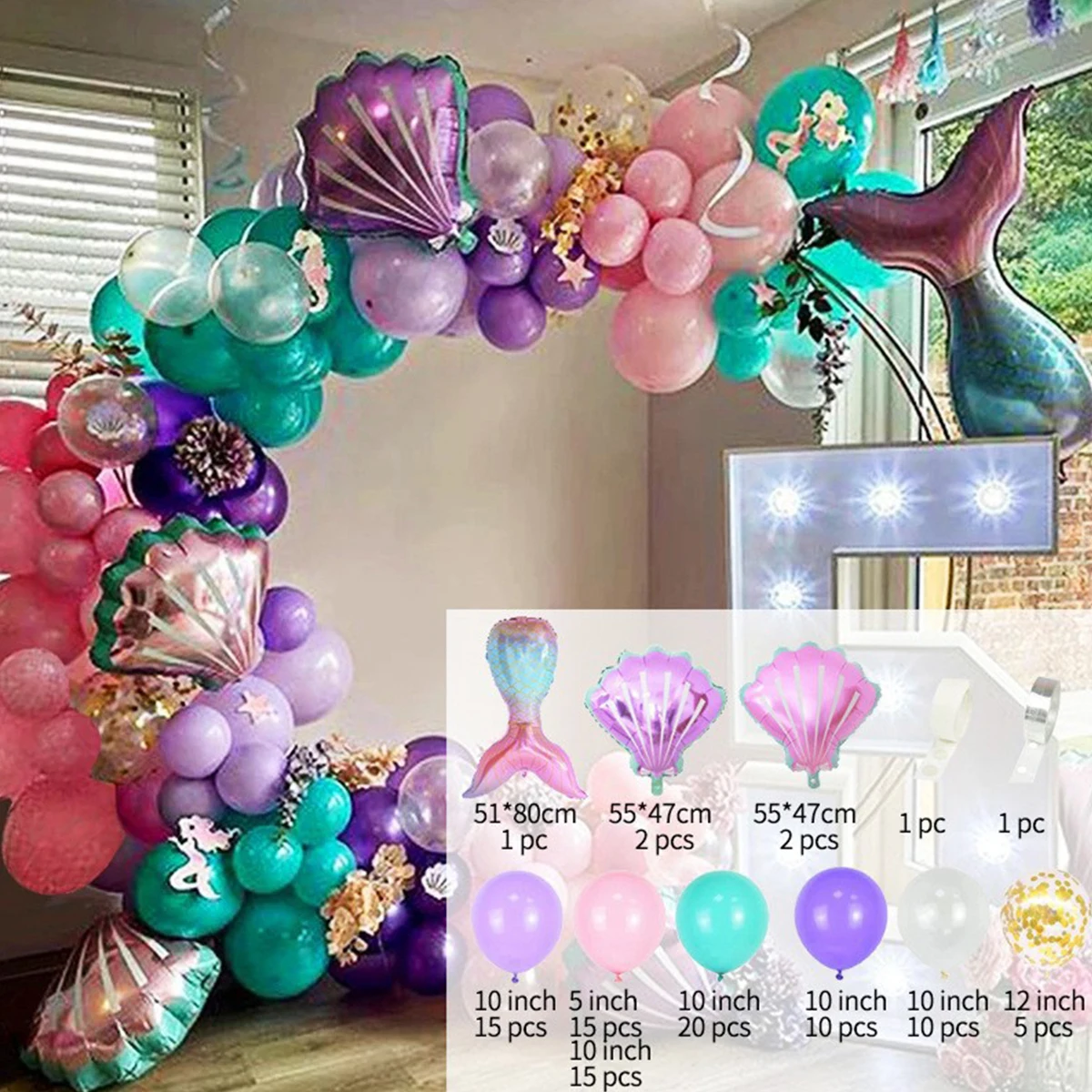 

97Pcs Mermaid Tail Shell Balloon Garland Kit Reusable Latex Mermaid Tail Shell Balloon Arch Set Balloon Garland Arch