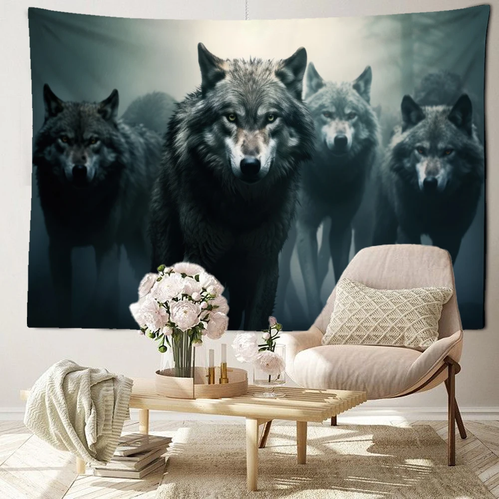 Настенный гобелен с изображением серых волков минималистичное абстрактное