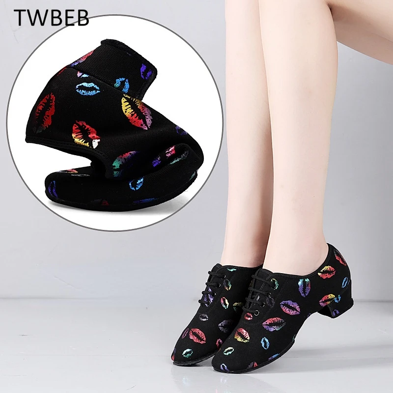 

Fashion Women's High Heel Dance Shoes Sneakers for Women Ballroom Latin Dance Shoes Kids Training Shoes Lip Print