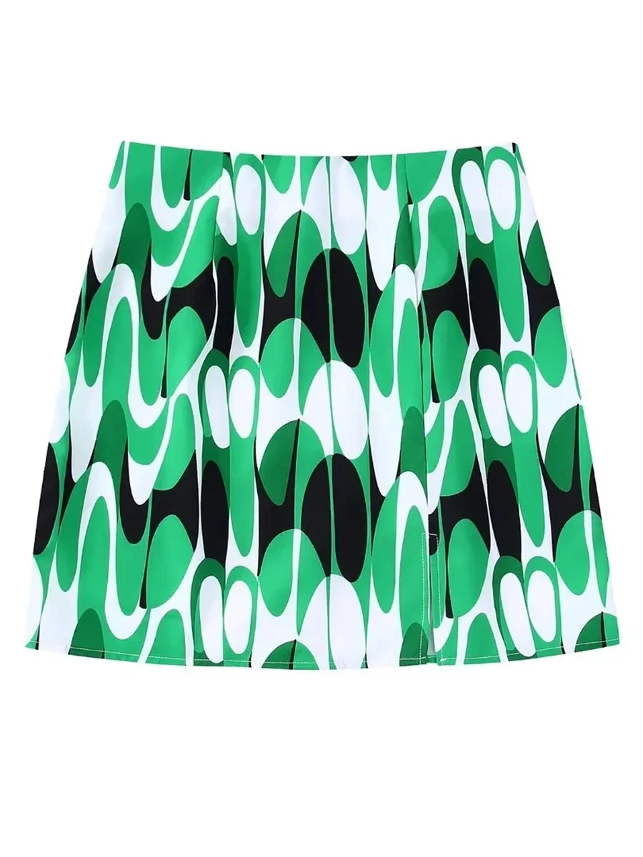 

Women Fashion Print High Waist Mini Skirts 2022 Summer New Zipper Fly Fitted Casual Female Falda Mujur