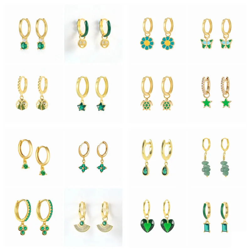 

CANNER Hot Sell Green Element Drop Hoop Earrings for Women Girl 2021 Trend Colo Silver Color Crystal Earing Enamel pendientes