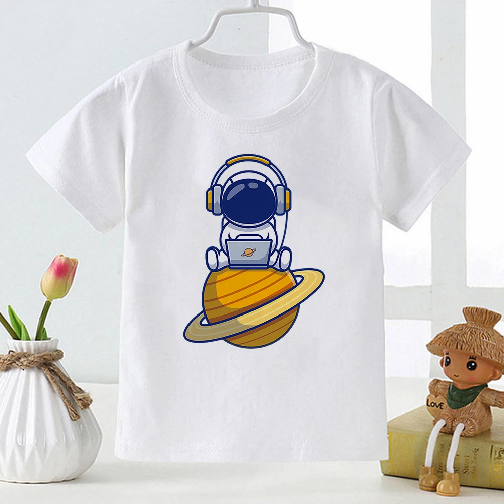 

2-12 Years Kids Cartoon Clothes Cute Astronaut Print T Shirt Enfant Boys Girls Summer Short Toddler Tees Harajuku Plus Size