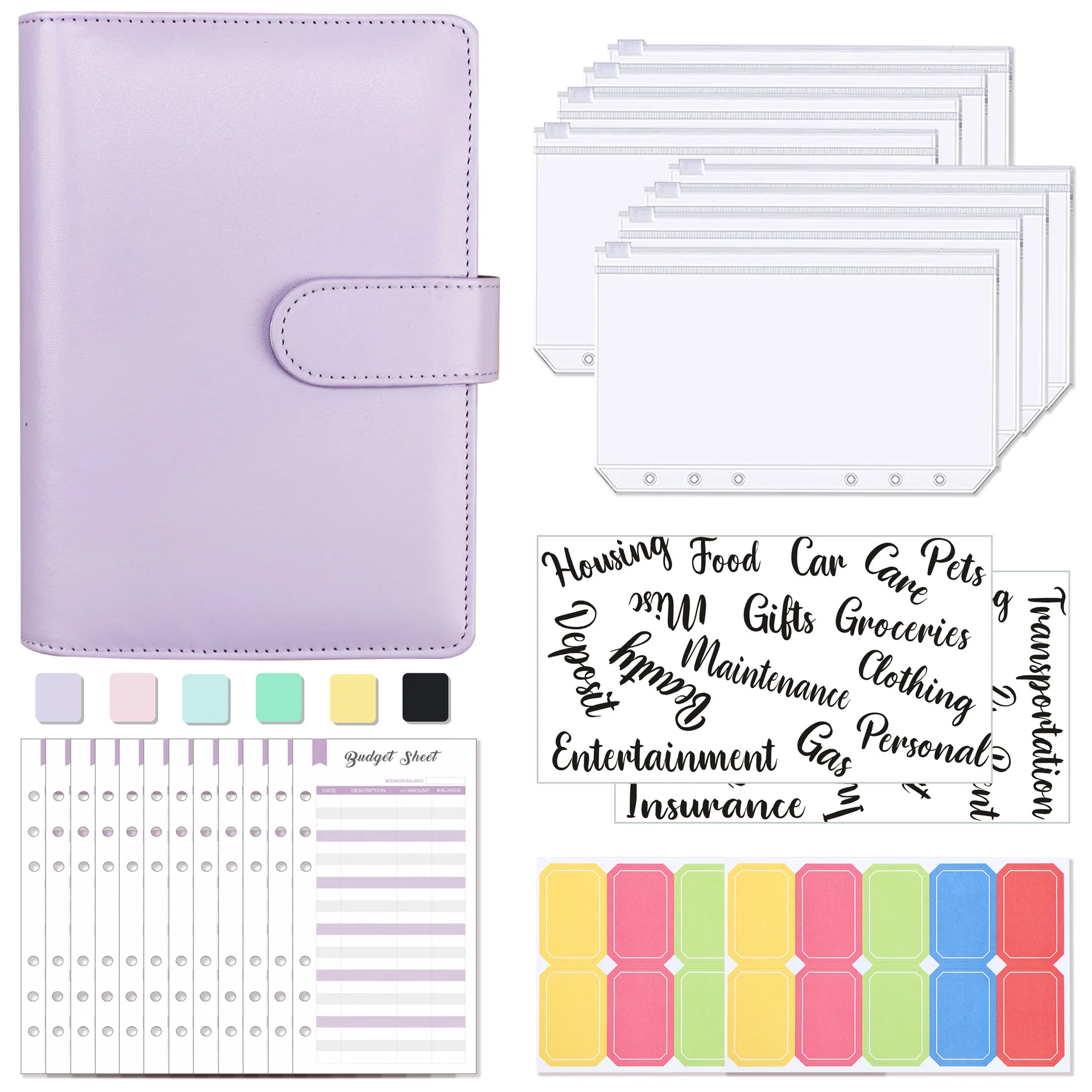 

A6 Money Budget Planner Binder with Zipper Envelopes, Cash Envelopes for Budgeting, Money Organizer for A6 Cash Budget Binde