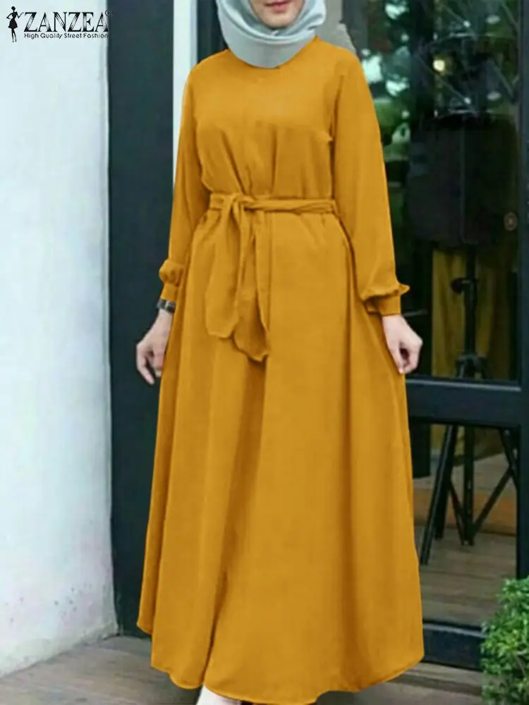Женское мусульманское платье-хиджаб с длинным рукавом ZANZEA, винтажное платье-хиджаб из Турции и Дубая