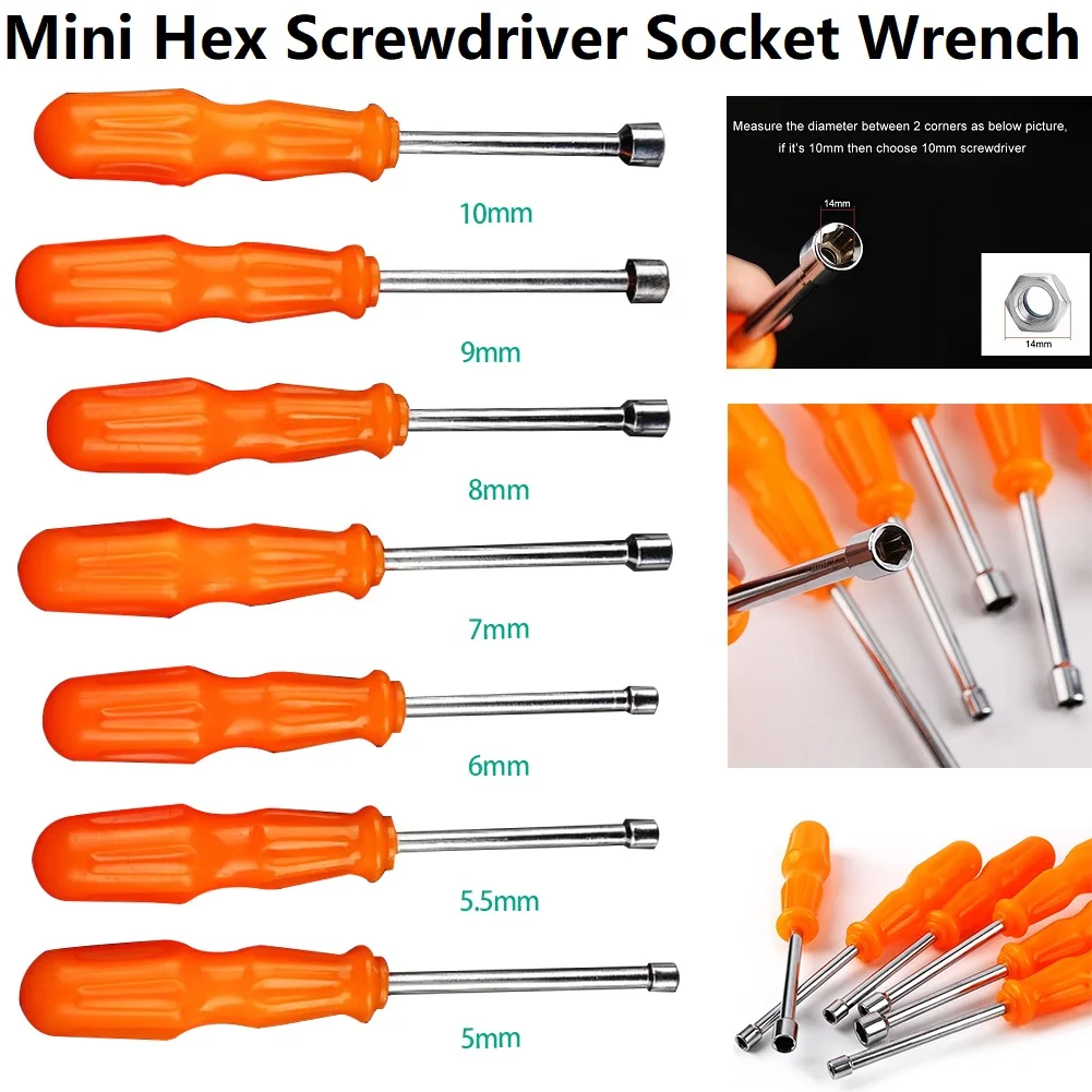 

1Pc Carbon Steel Socket Wrench Mini Hex Bit Screwdriver Socket Wrench Nut Shank Drill Adapter Tools 5-10mm Handle Tools