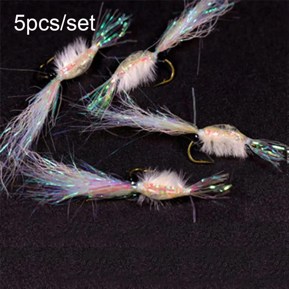 

5PCS Hot Treble Hooks Insect Crank Bionic Bait Artificial Fly Trout Fishing Lures Shrimp Flies Lure Ice silk shrimp hook