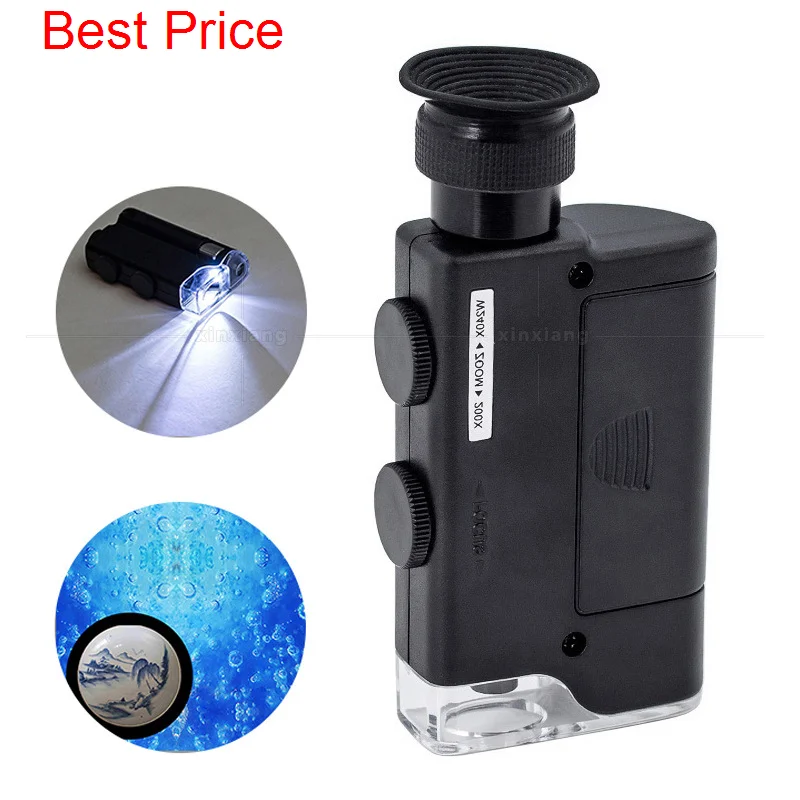 

20Pcs/lot Led Cash Detector 200x-240x Optical Zoom Microscope Identification Jadeite Jade Jewelry Magnifying Glass