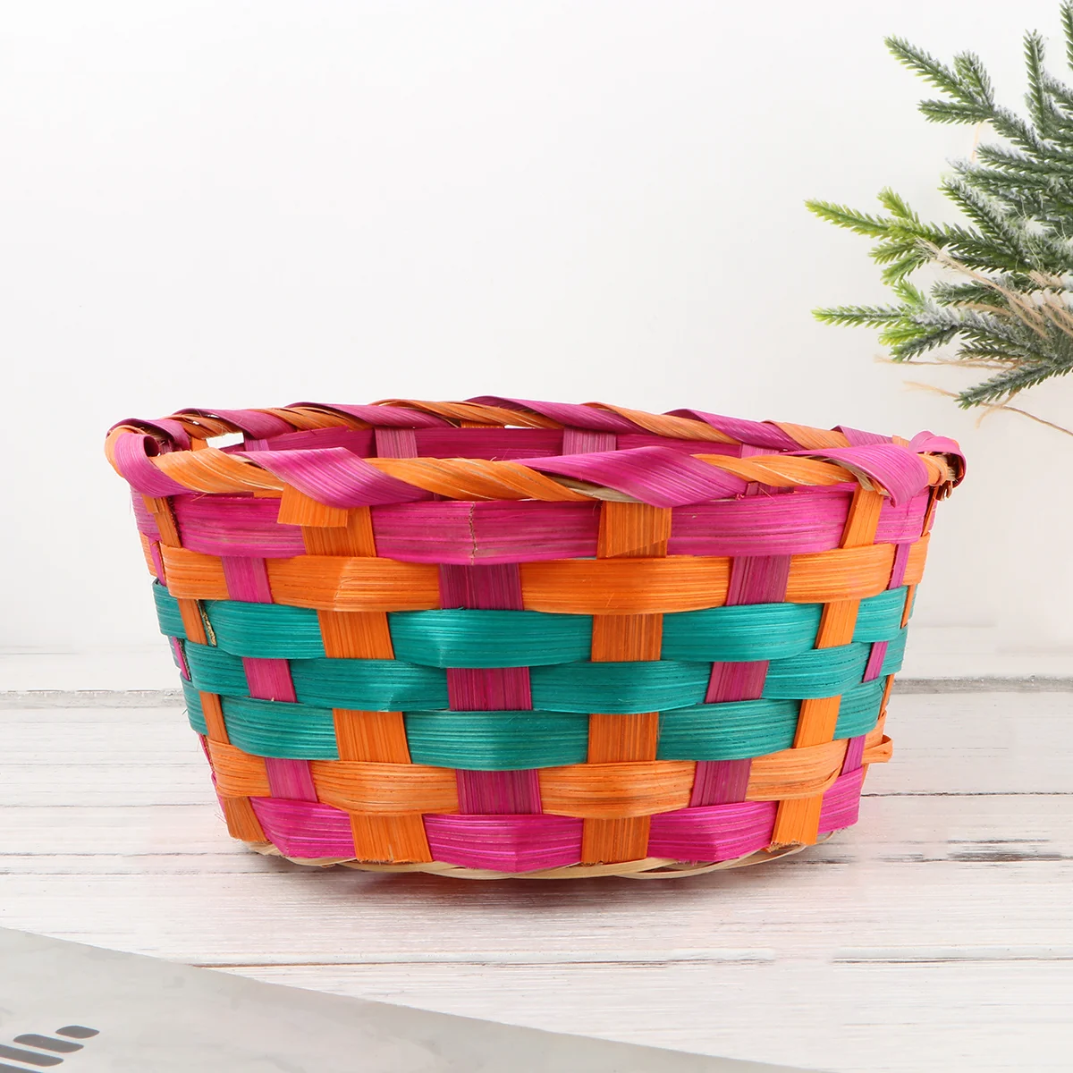 

1Pc Bamboo Woven Oval Basket Creative Eggs Basket Fruit Bread Snacks Basket Easter Props (Colorful)