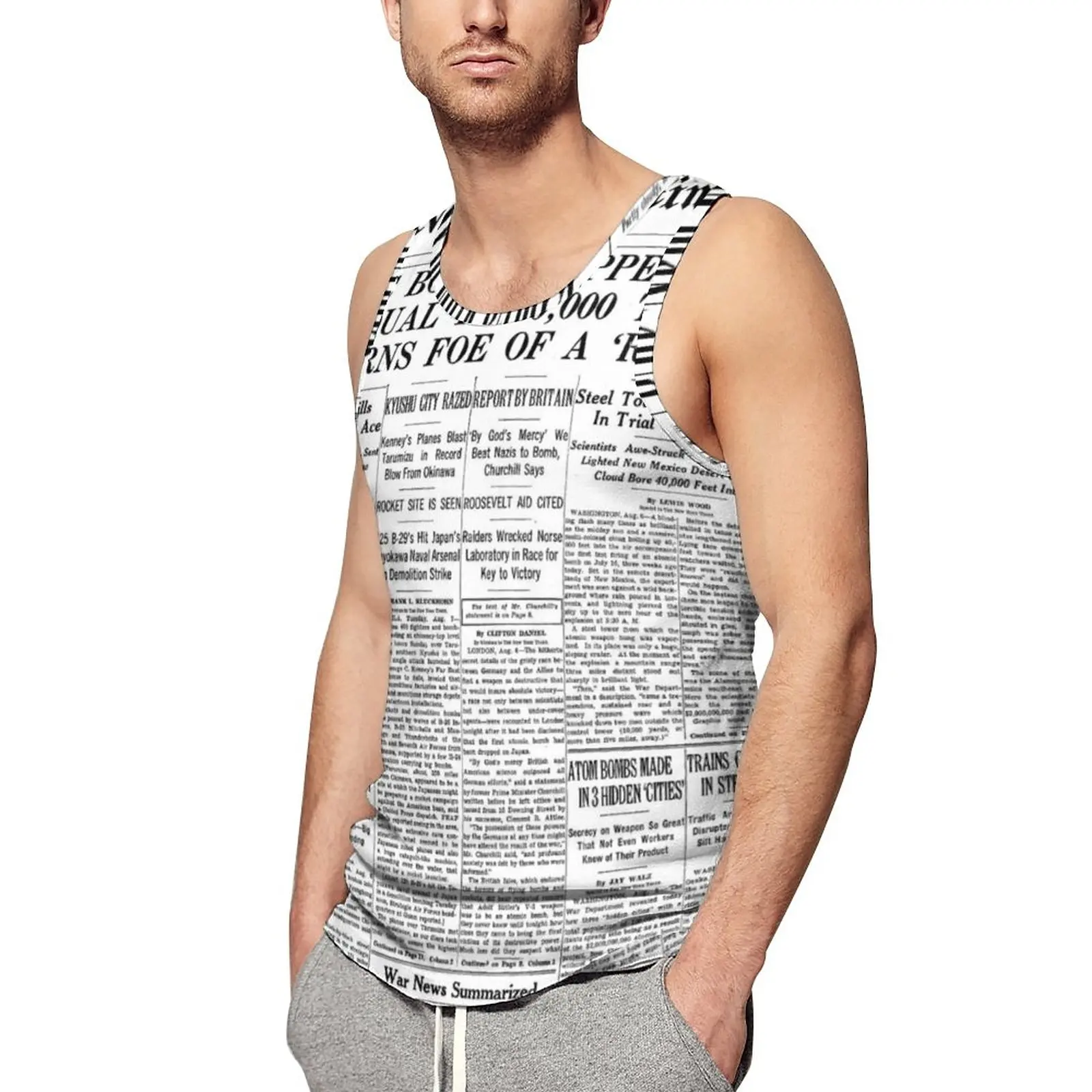 

Футболка мужская летняя без рукавов с принтом в виде газеты