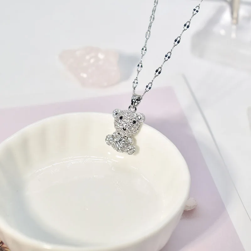 

Colares De Moda 2022 Crystal Cute Bear Necklaces for Women Kpop Collares Para Mujer Korean Fashion Collier Femme Jewelry Collane