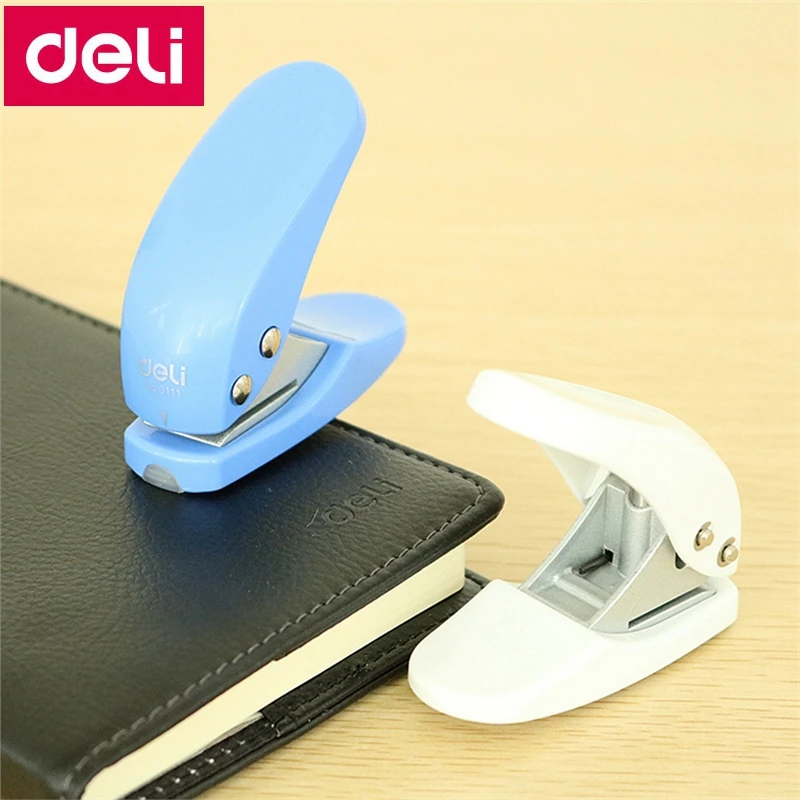 

Deli 0111 Mini 1-hole punch 6mm labor saving punch 10 sheets white blue punch