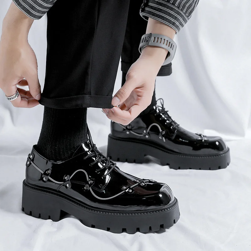 

Мужские классические туфли-оксфорды на платформе, черные туфли-Броги из лакированной кожи в стиле ретро, модель 2023 года