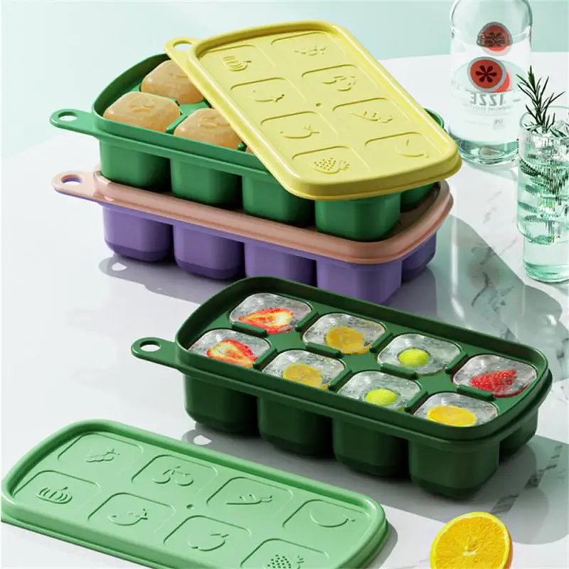 

8 Grids Trays Reusable Silicone Mold BPA Free Ice Maker With Removable Lid Household Refrigerator Ice Box