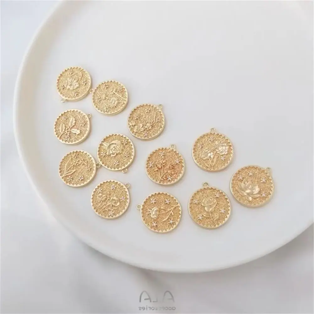 14 К медь настоящее золото декабрьский день рождения цветок круглая подвеска с