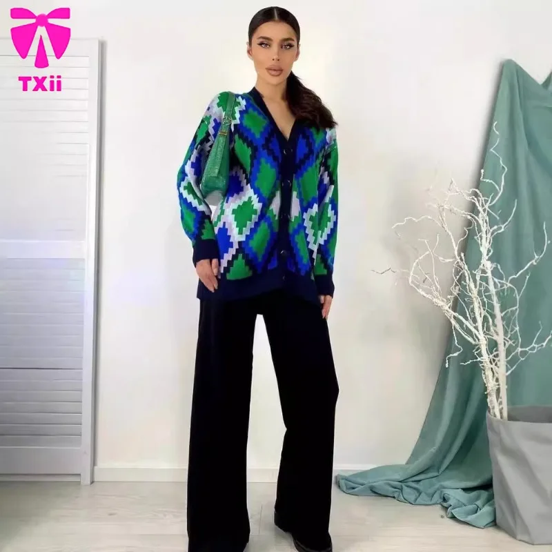 Клетчатый вязаный осенне-зимний повседневный свитер кардиган топ комбинезон с