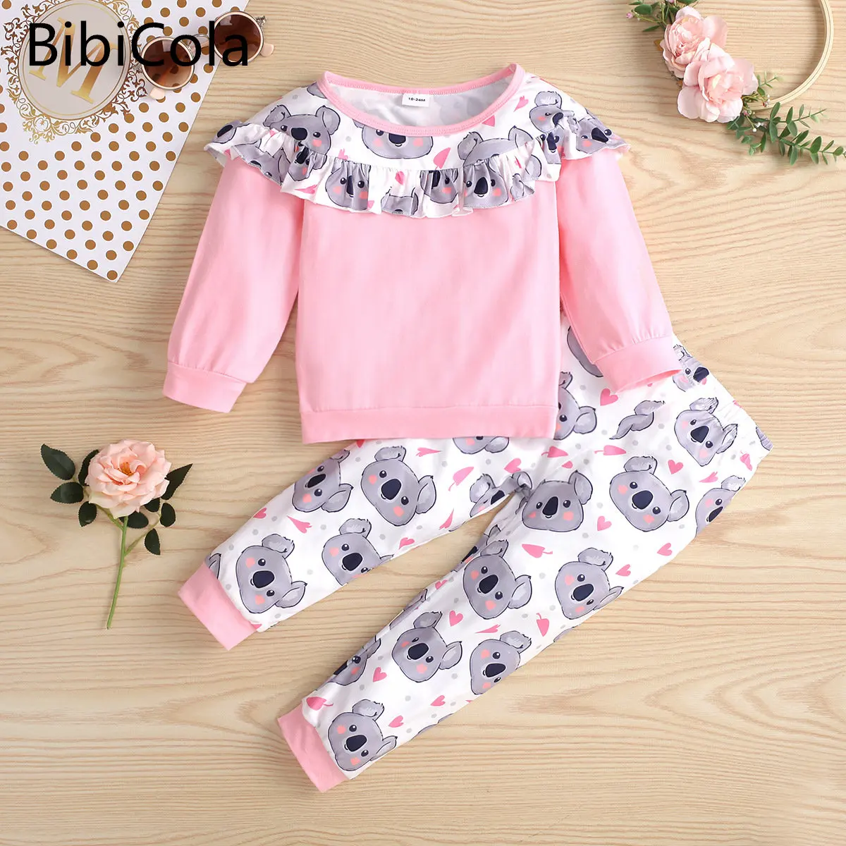 

Весенне-осенний Детский костюм с круглым воротником милый комплект одежды для новорожденных девочек, Детский костюм со штанами с принтом и...