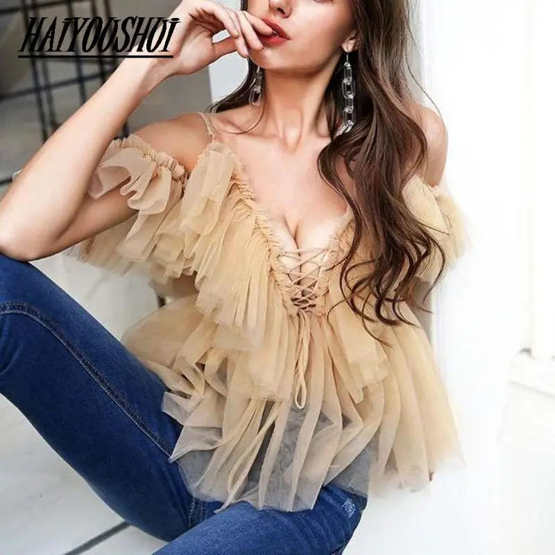 

Sexy Condole belt vest Shirt For Women Sleeve Casual Chiffon Blouse Female Fashion New Summer 2022
