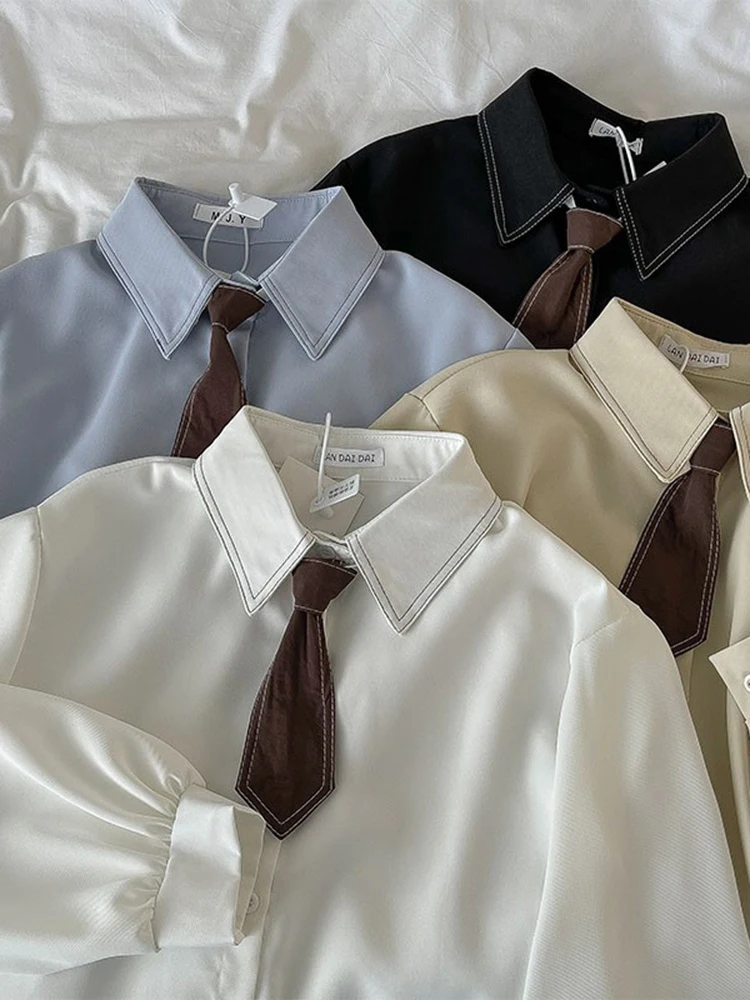 

Блузка женская плиссированная с длинным рукавом, свободная рубашка с лацканами, однотонная Длинная блузка с завязкой, элегантный винтажный стиль, Осень-зима