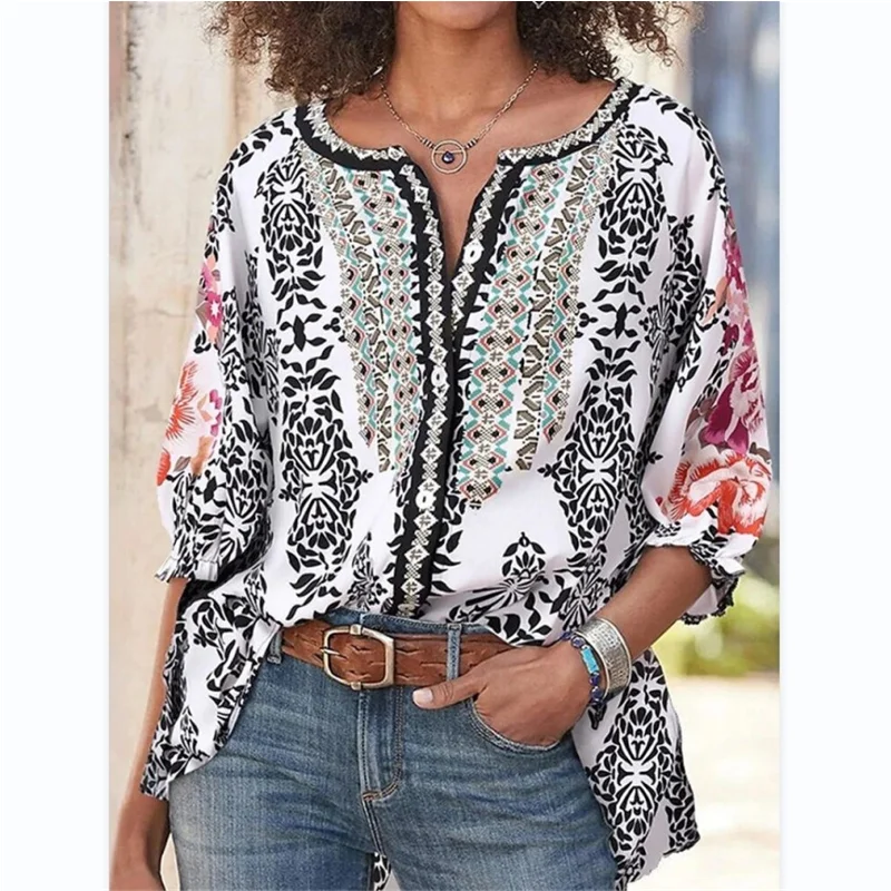 Женский кардиган в этническом стиле с круглым вырезом и длинным рукавом |