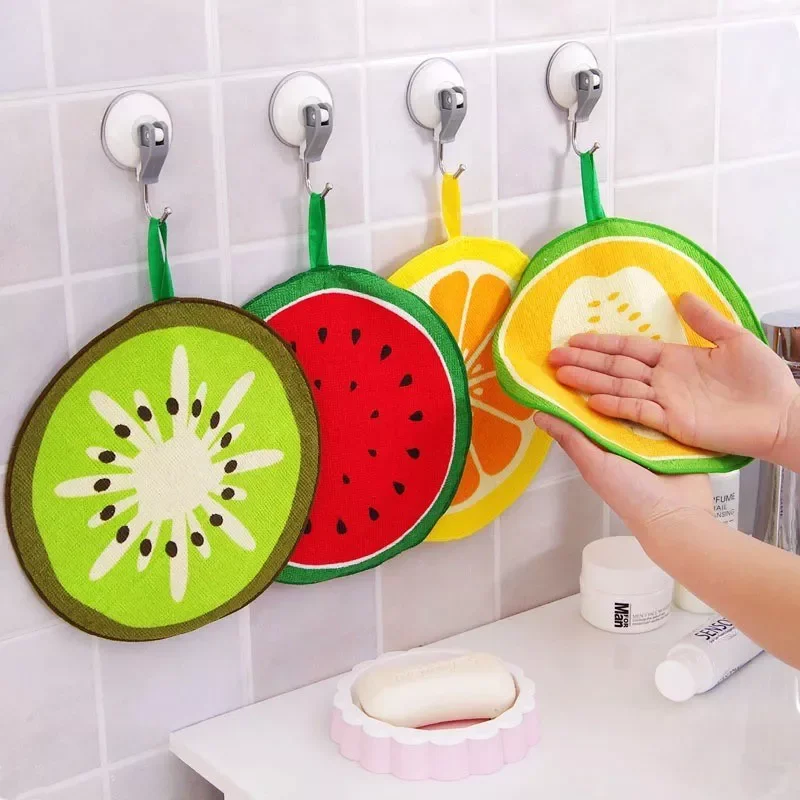 

NEW2022 Lovely Fruit Print Hanging Kitchen Hand Towel Microfiber Towels Quick-Dry Cleaning Rag Dish Cloth Wiping Napkin