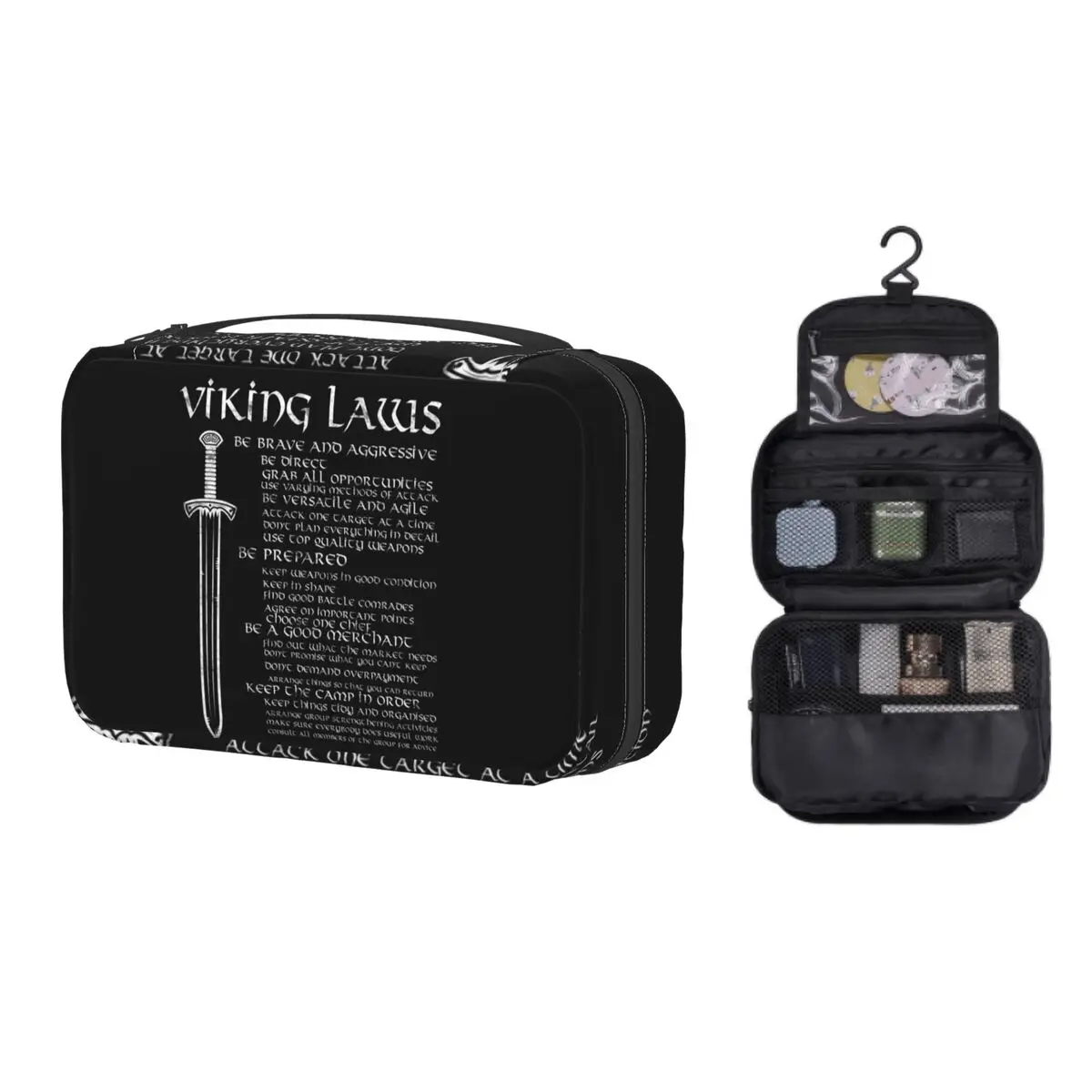 

Viking Laws Scandinavian Warrior Sword Distressed Travel Cosmetic Bag Valhalla Odin Makeup Toiletry Organizer Storage Dopp Kit