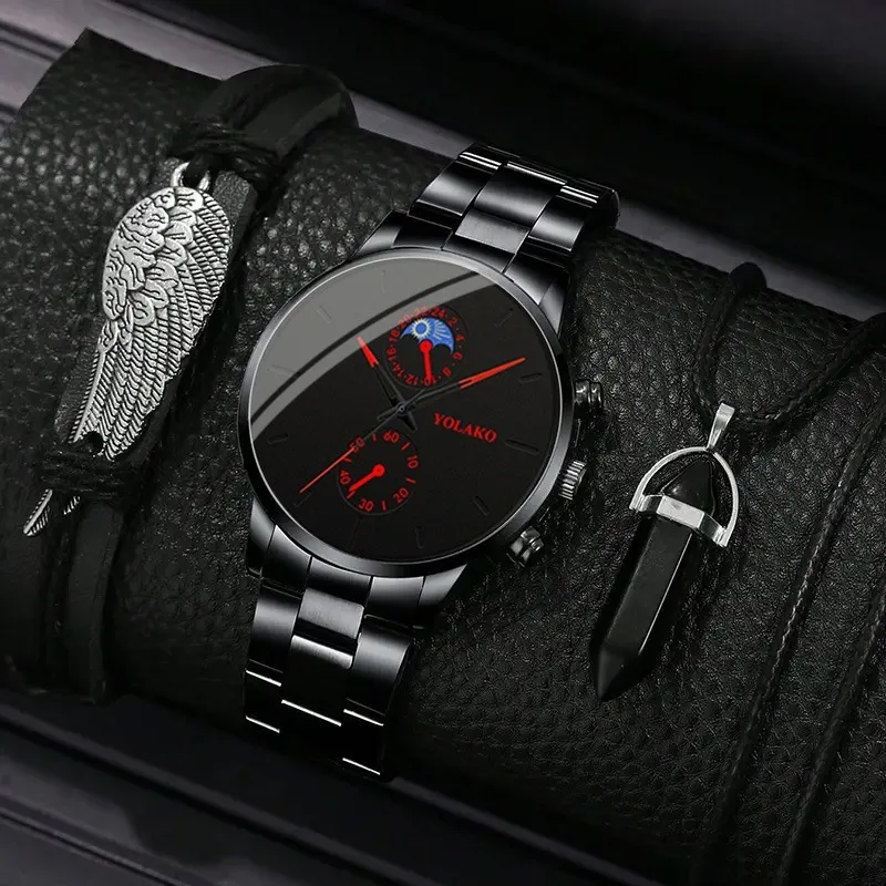 1 шт. Мужские кварцевые часы с календарем браслет и ожерелье-идеальный выбор