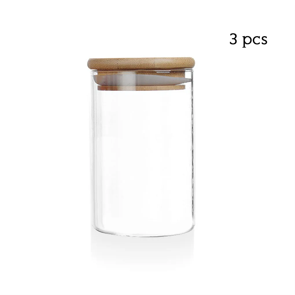 

3 Pieces Glass Jars Sealed Bottle Storage Jar Kitchen Salt Flour Grains Tea Bag Container Cans with Bamboo Lid