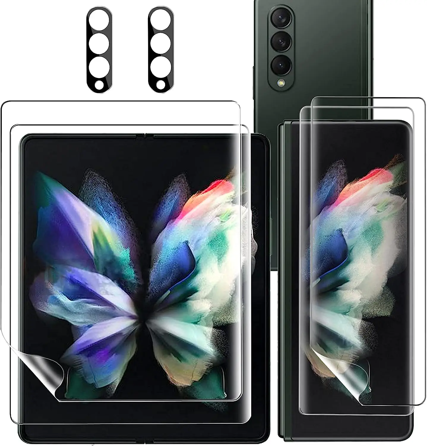 

for Samsung Galaxy Z Fold 5 4 Flexible TPU Screen Protector 2 Pack Tempered Glass Camera Lens Protector For Samsung Z Fold 5 4