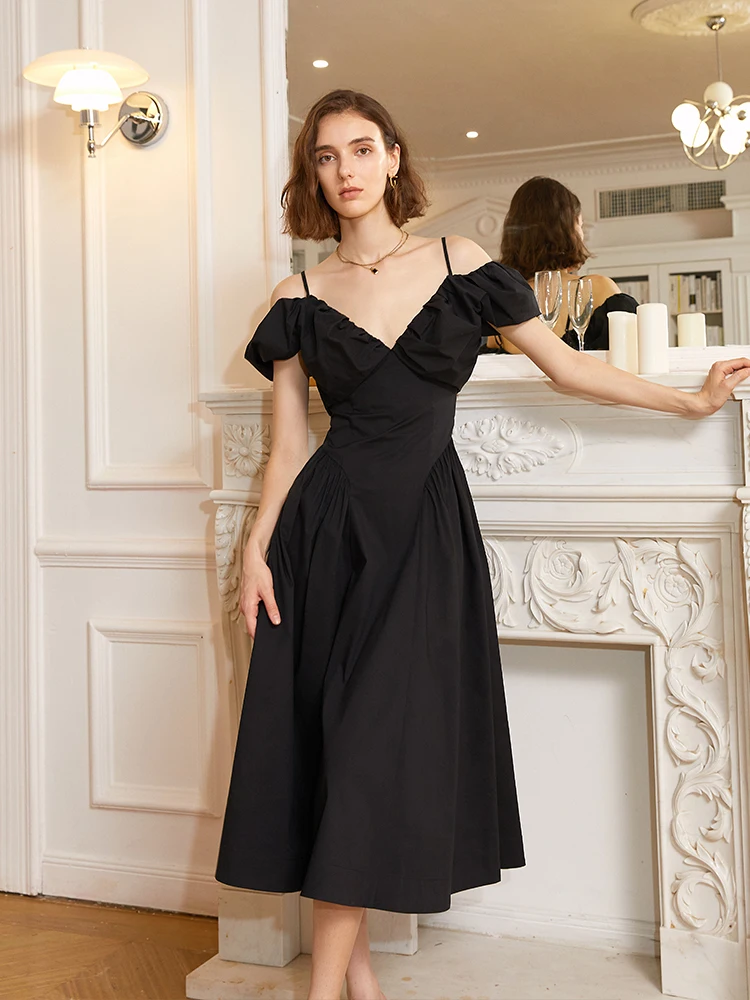 

XITAO Black Dress Small Fresh Pullover Strapless Pleated Hem Backless Pleated Sleeveless Minority Loose 2022 Dress WLD8372
