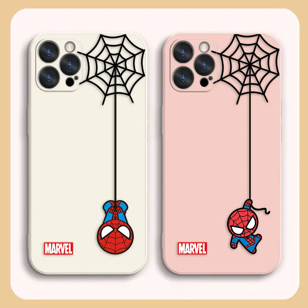 

Case For iPhone 14 13 12 11 Pro XS Max Mini X XR 7 8 6 6S Plus Colour Simple Liquid Silicone Case Marvel Cute SpiderMan Web
