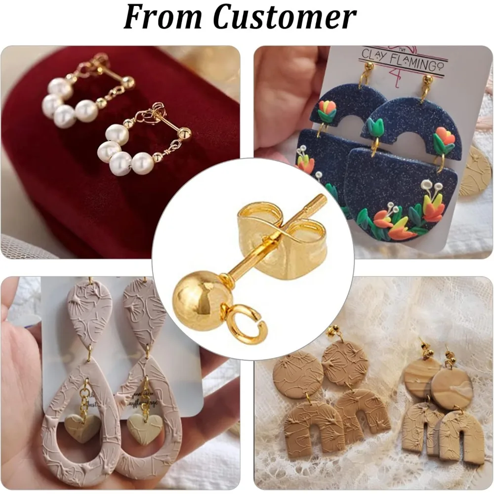 100 шт. 24-каратные позолоченные серьги-шарики с петлей серьги-гвоздики из