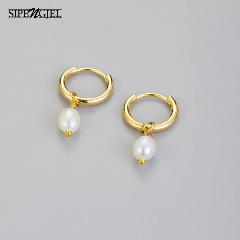 

SIPENGJEL Korea Nature Pearl Hoop Earrings For Women Freshwater Baroque Pearl Dangle Earrings MetalGold Color Earrings Jewelry