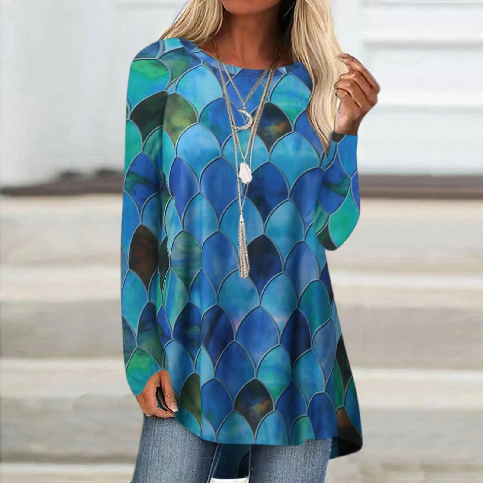 

Светильник кие женские туники с длинным рукавом, топы с длинным рукавом, повседневные мягсветильник женские рубашки с круглым вырезом и дли...