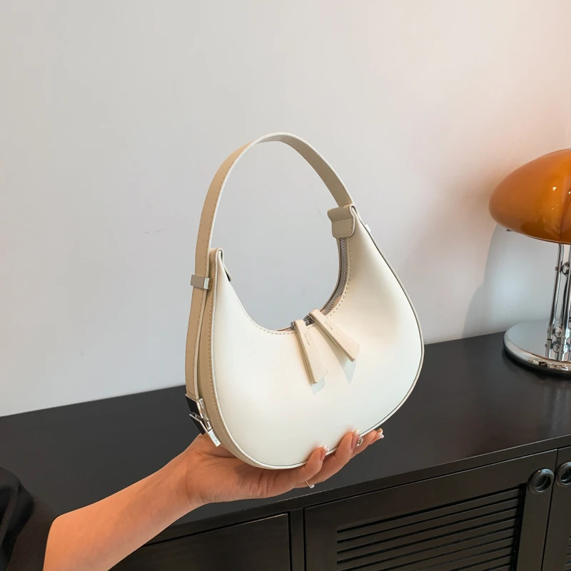 

Однотонные сумки на ремне для женщин, сумка-клатч с полумесяцем, роскошная сумка из искусственной кожи, женская сумка, повседневная сумка-шоппер, сумка-бродяга, сумка-тоут